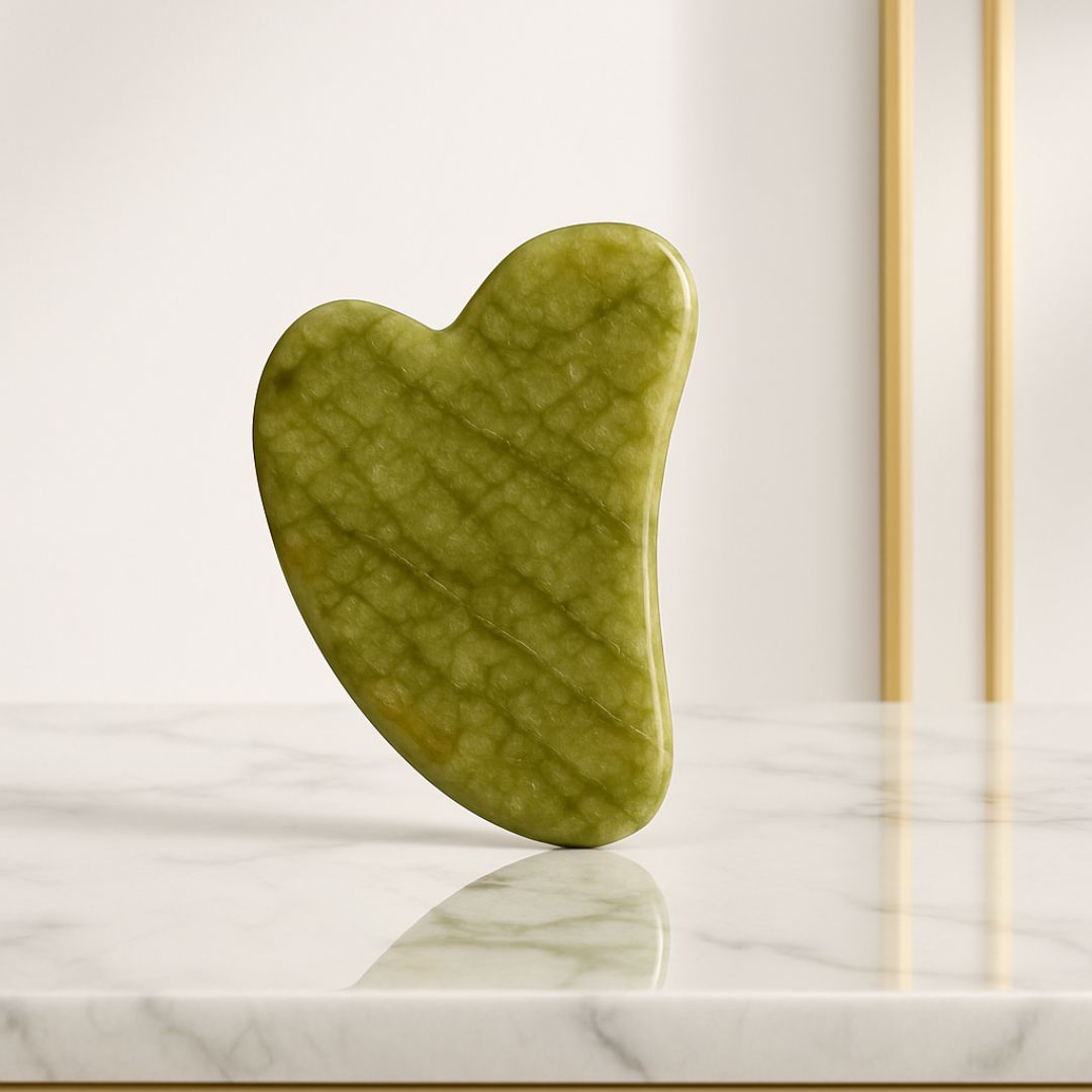 Mavelon Sculpting Jade Ritual Heart Gua Sha Massager for Face and Neck – Green Jade Self-Care Tool for Glowing Skin and Facial Sculpting