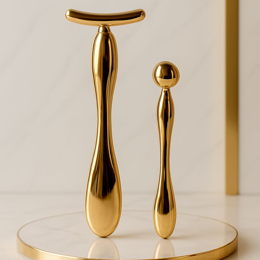 Mavelon Studio Facial and Eye Massage Tool Set – dual-ended rose gold wand for puffiness and fine lines