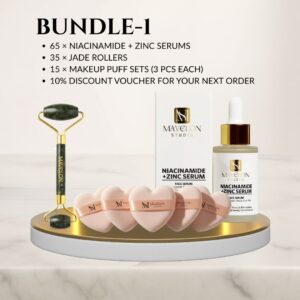 Mini Reseller Starter Kit with serums, jade rollers, and makeup puff sets