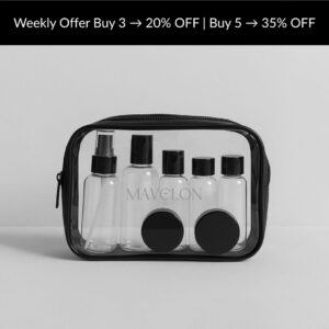 ALT: Voyageur Travel Set Weekly Offer – Buy 3 Get 20% Off, Buy 5 Get 35% Off leakproof travel bottles by Mavelon Studio